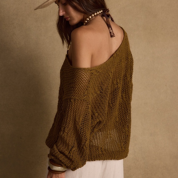 12th Tribe Sunfade Olive Crochet Sweater Size XS - Picture 2 of 3